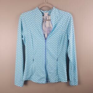 Sigrid Olsen Golf Tennis Blue Geometric Zip Up Jacket UPF 50 Women's Size Small